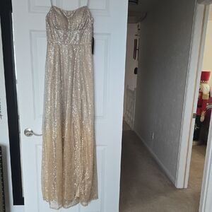 City Triangles Gold Sequin Prom Dress